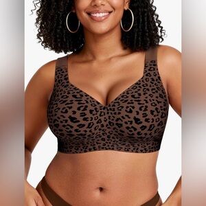 OEAK Womens Wireless Jelly Bra Plus Size Supportive Seamless 3X-Large, Leopard
